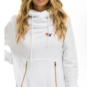 Aviator Nation NINJA PULLOVER HOODIE - VINTAGE WHITE with Gold Zippers - M